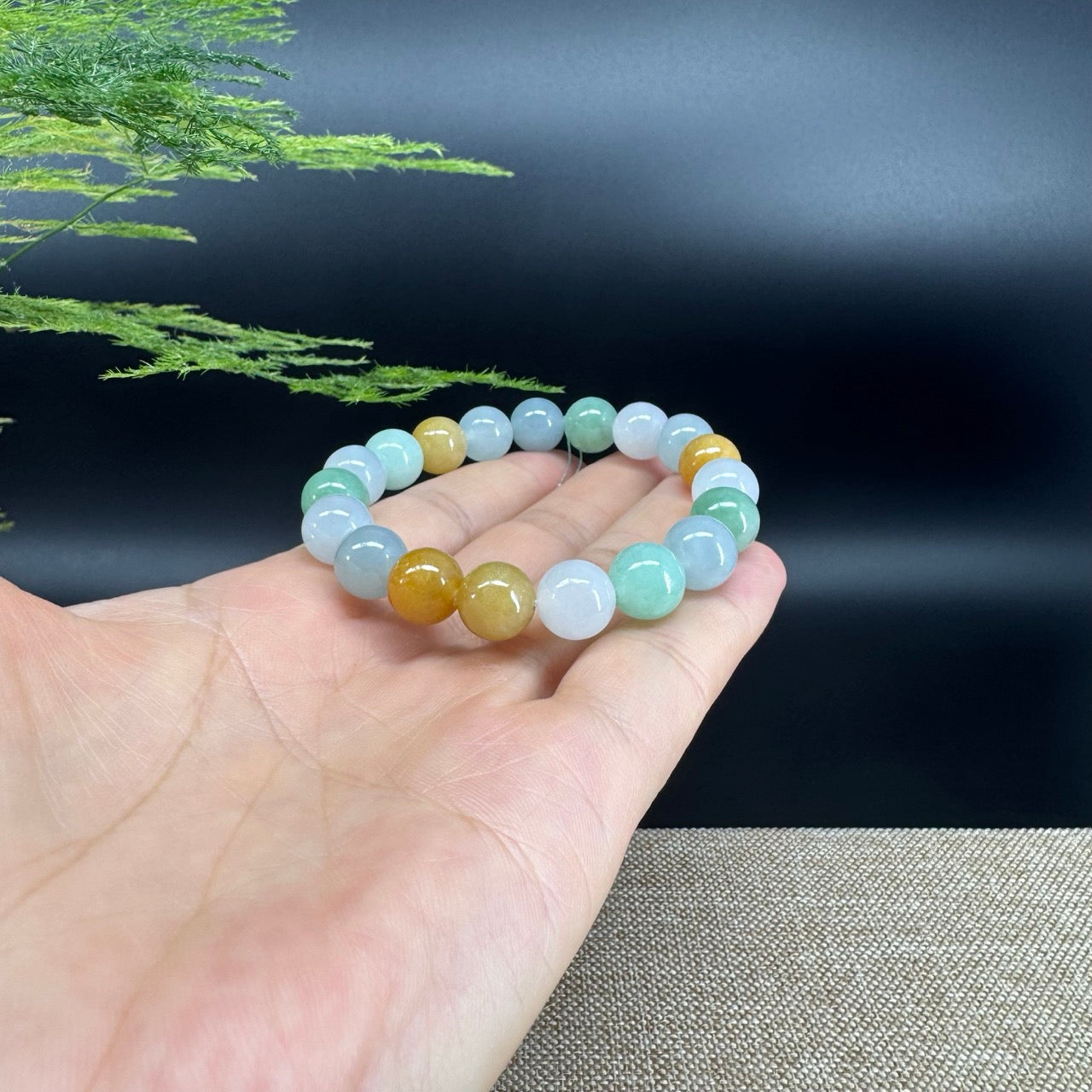Natural Jadeite Jade  Round Multi-Colors Beads Bracelet ( 10 mm )