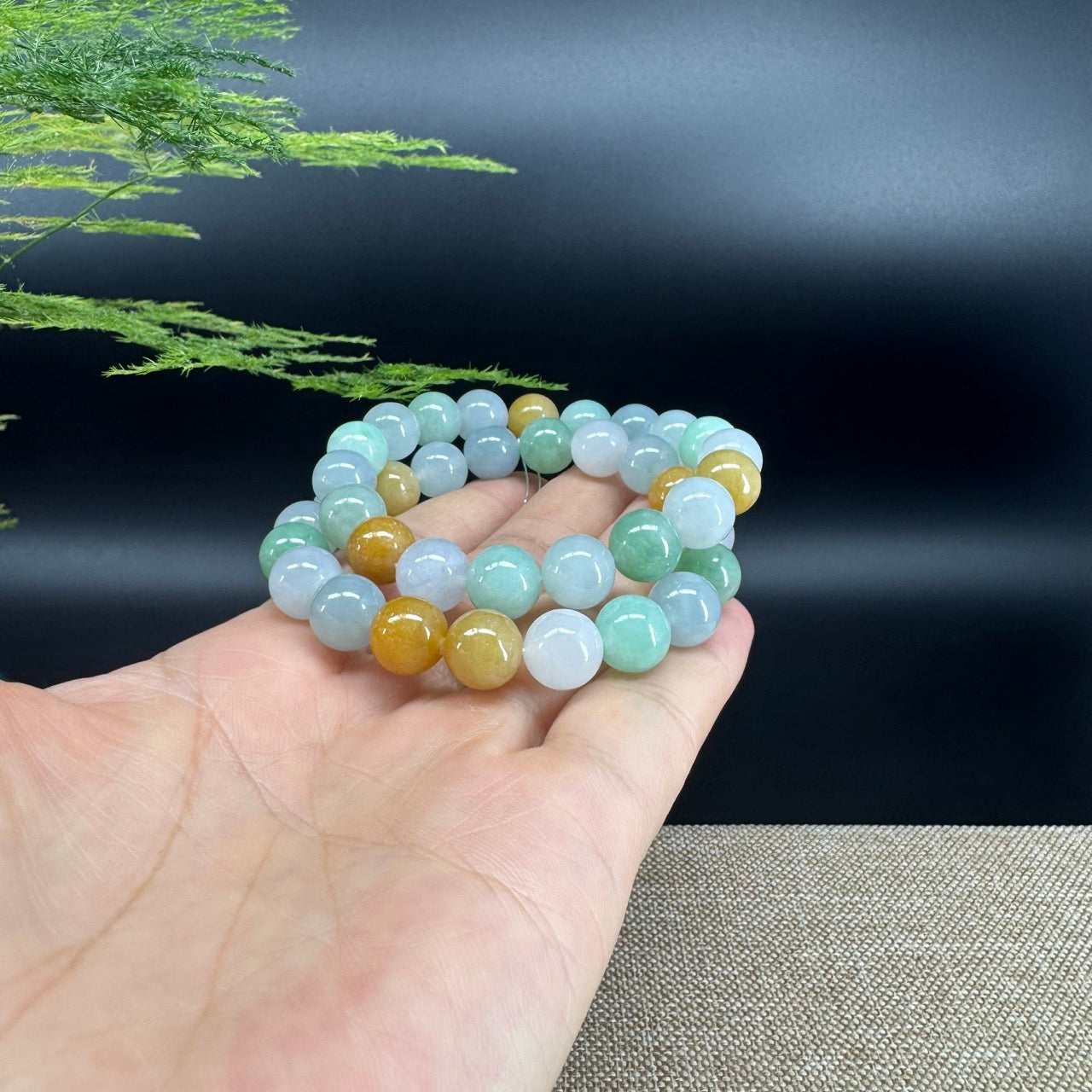 Natural Jadeite Jade  Round Multi-Colors Beads Bracelet ( 10 mm )