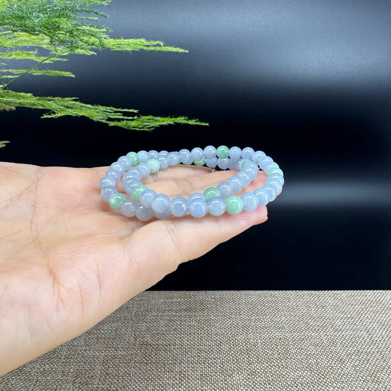 Natural Jadeite Jade Round Lavender Green Beads Bracelet ( 6 mm )