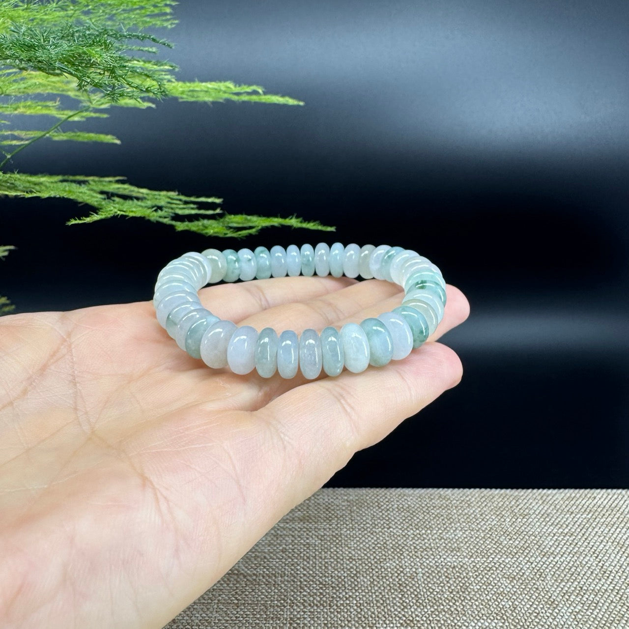 The beads color are icy green.