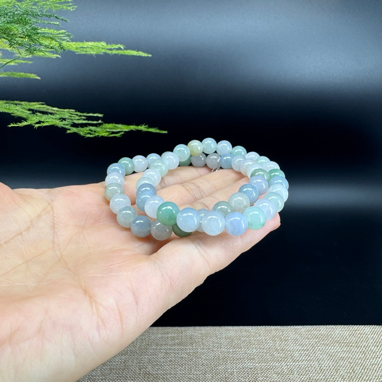 RealJade® Co. Genuine Jadeite Jade Round Ice Multiple Colors Beads Bracelet (7.8mm)