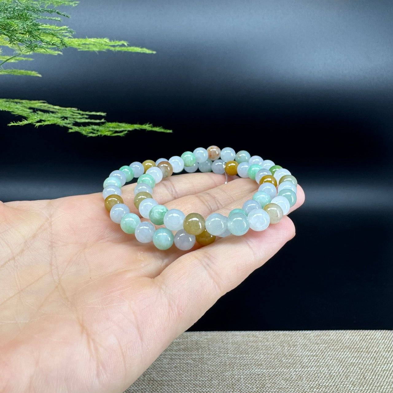 RealJade® Co. Genuine Jadeite Jade Round Ice Multiple Colors Beads Bracelet (6.8mm)