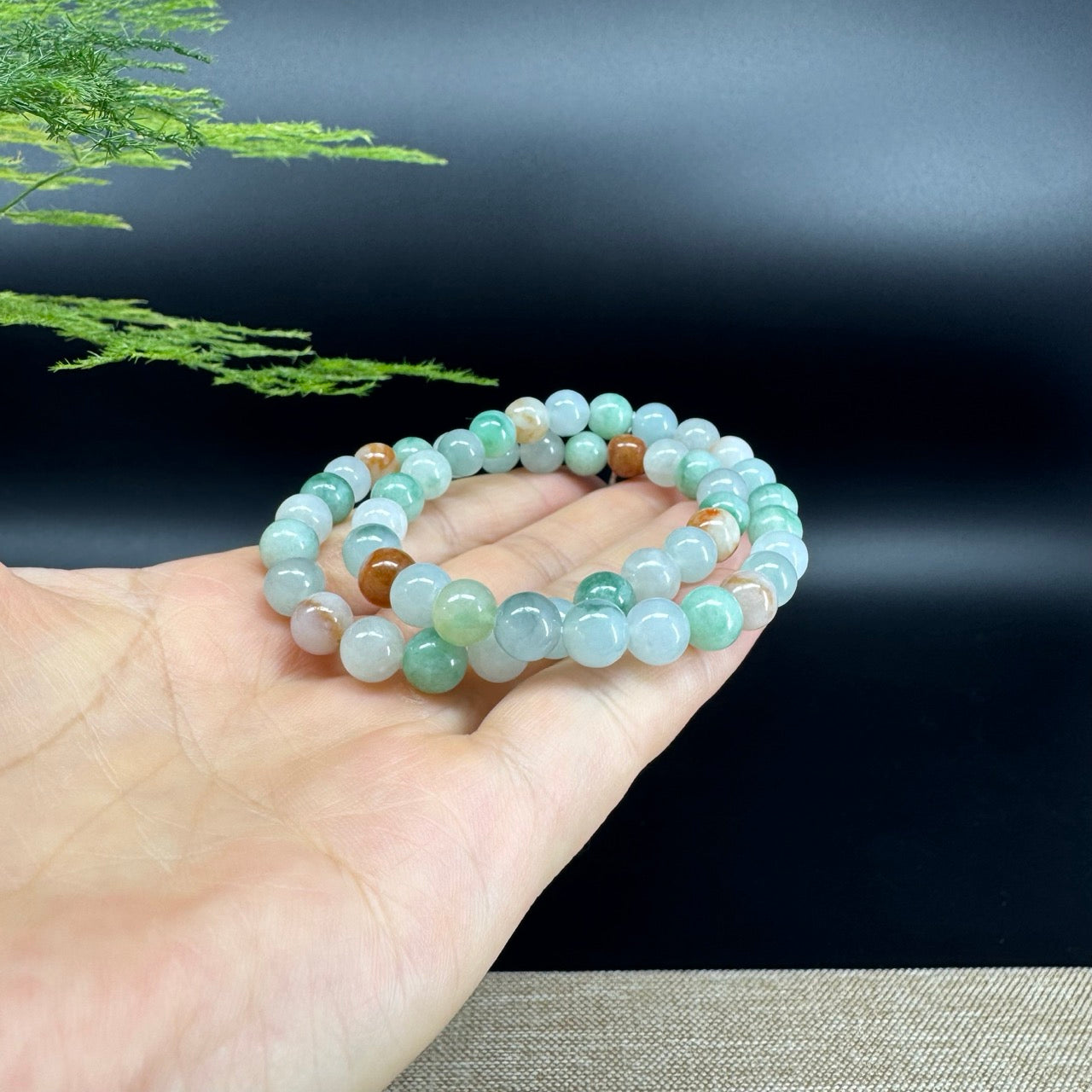 RealJade® Co. Genuine Jadeite Jade Round Ice Multiple Colors Beads Bracelet (7.8mm)