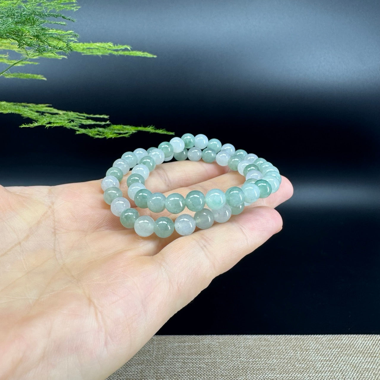 RealJade® Co. Genuine Jadeite Jade Round Ice Green Beads Bracelet (6.8mm)