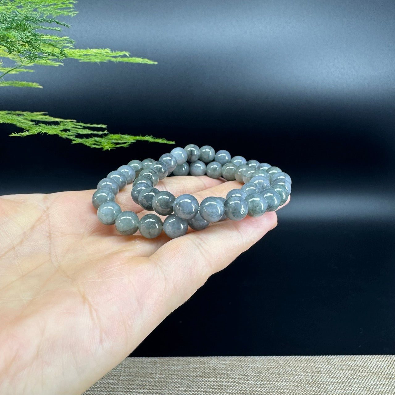 RealJade® Co. Genuine Jadeite Jade Round Icy Black  Beads Bracelet (8mm)