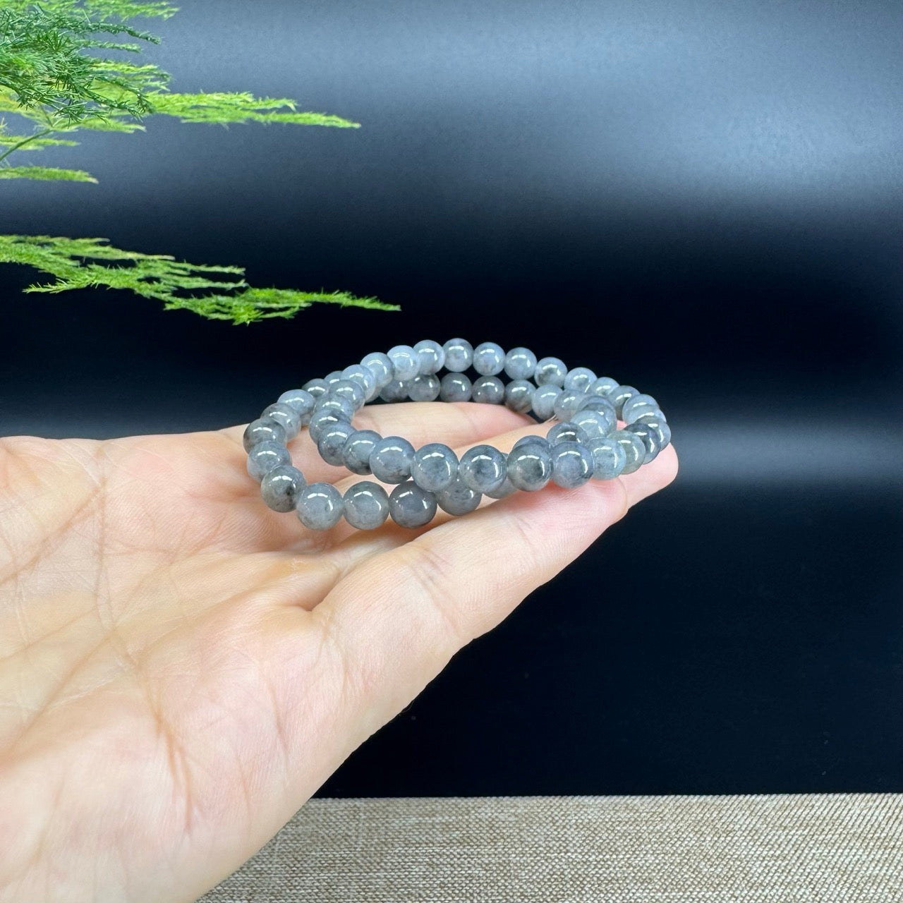 Natural Jadeite Jade  Round Icy Wuji Black Beads Bracelet ( 6.5mm )