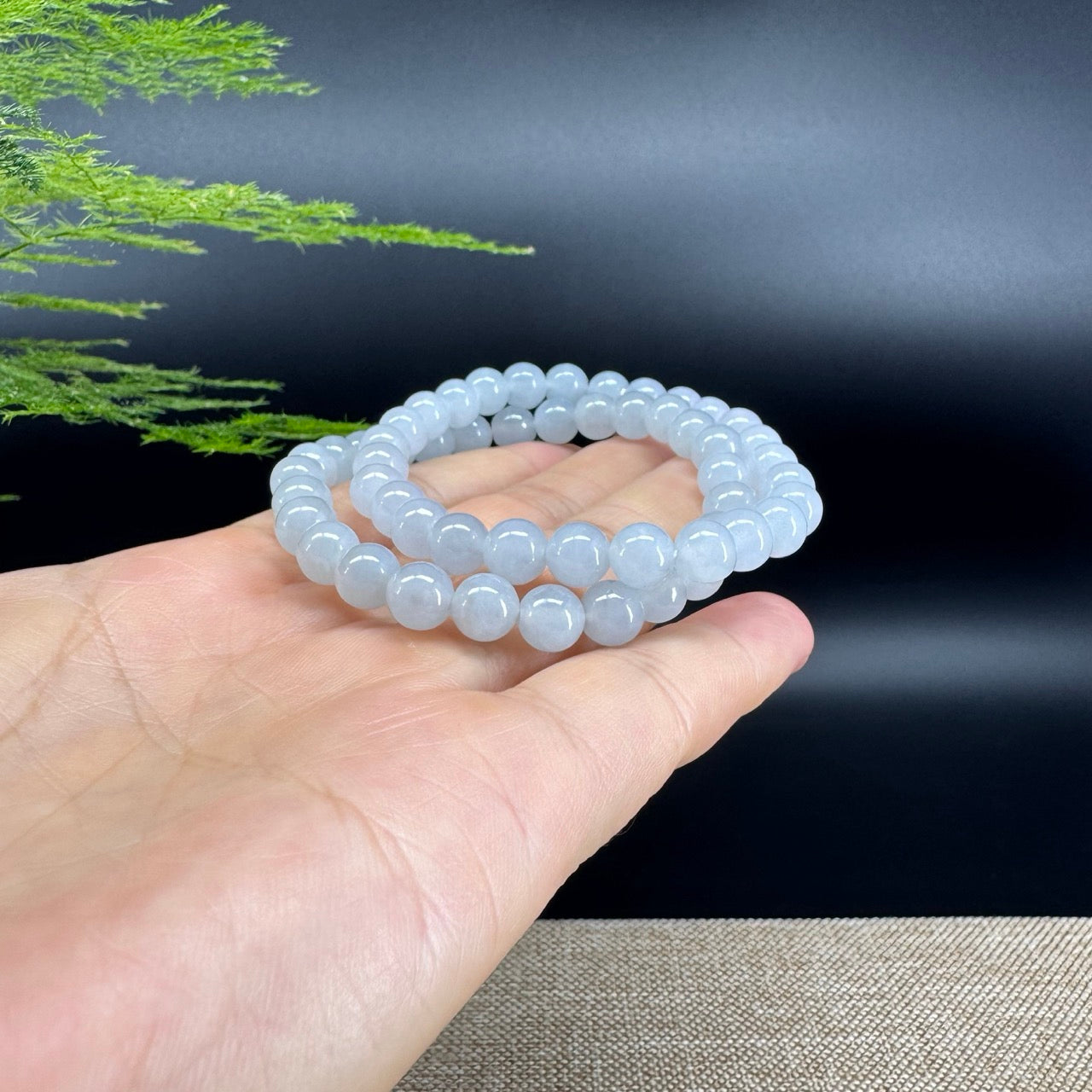 RealJade® Co. Genuine Jadeite Jade Round Light Lavender Beads Bracelet (7 mm)