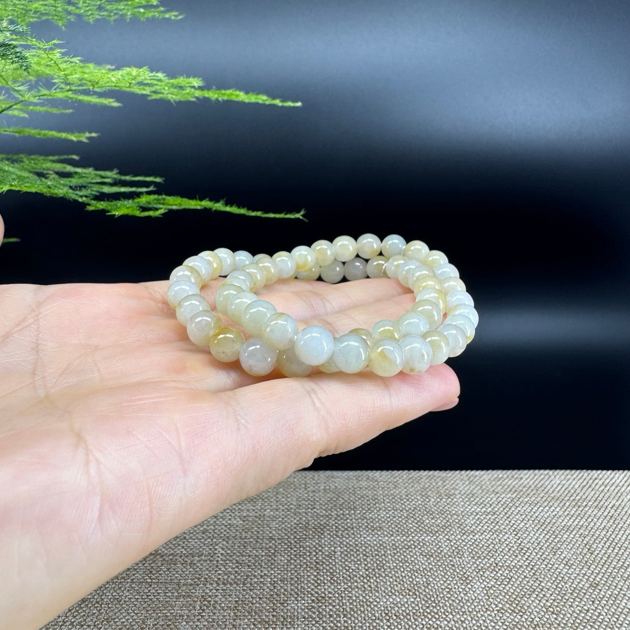 Natural Jadeite Jade Round Ice Yellow Beads Bracelet ( 7.5 mm )