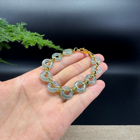 18K Yellow Gold Icy Blue Jadeite Jade Koukou Bracelet