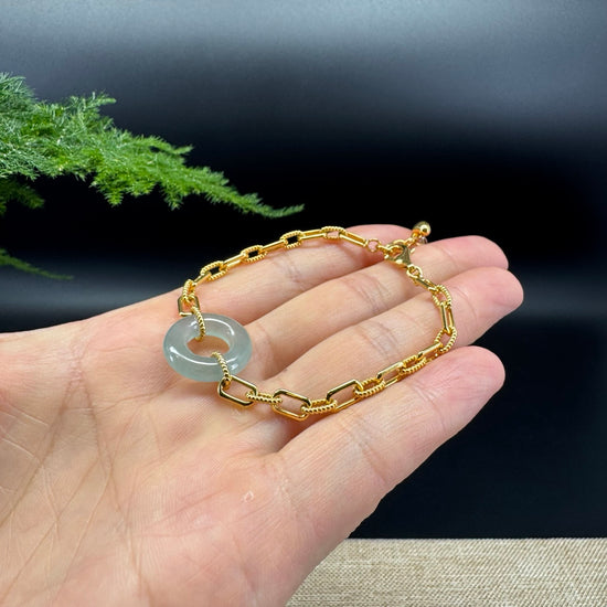 Genuine 18K Yellow Gold  Icy Blue Jadeite Jade KouKou Bracelet
