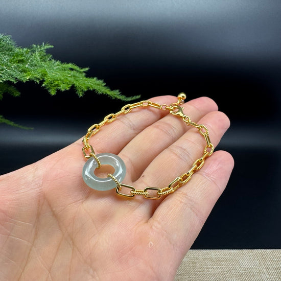 Genuine 18K Yellow Gold  Icy Blue Jadeite Jade KouKou Bracelet