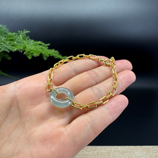 Genuine 18K Yellow Gold  Icy Blue Jadeite Jade KouKou Bracelet