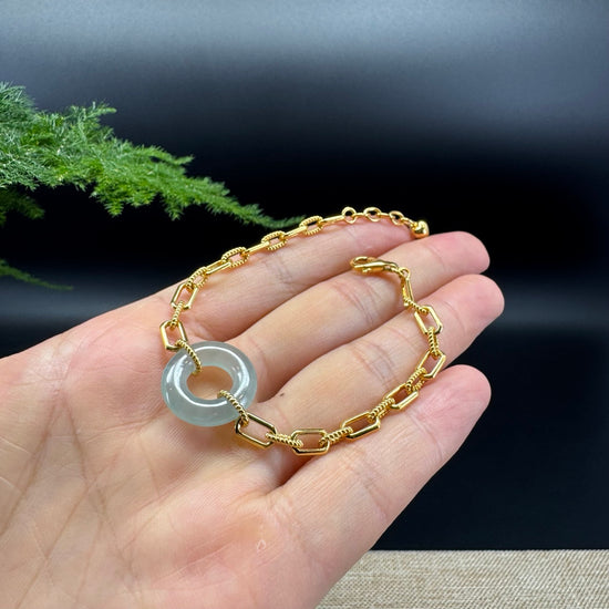 Genuine 18K Yellow Gold  Icy Blue Jadeite Jade KouKou Bracelet