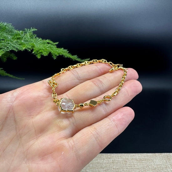 18K Yellow Gold Bracelet Set With Icy Jadeite Jade Pixiu