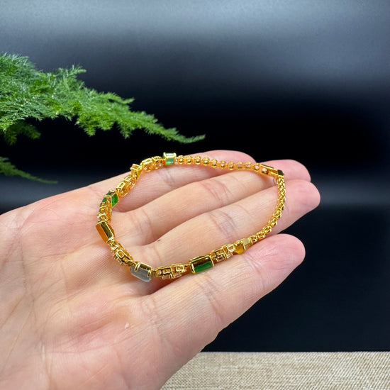 18K Yellow Gold Multi-color Jadeite Jade Bracelet With Diamonds
