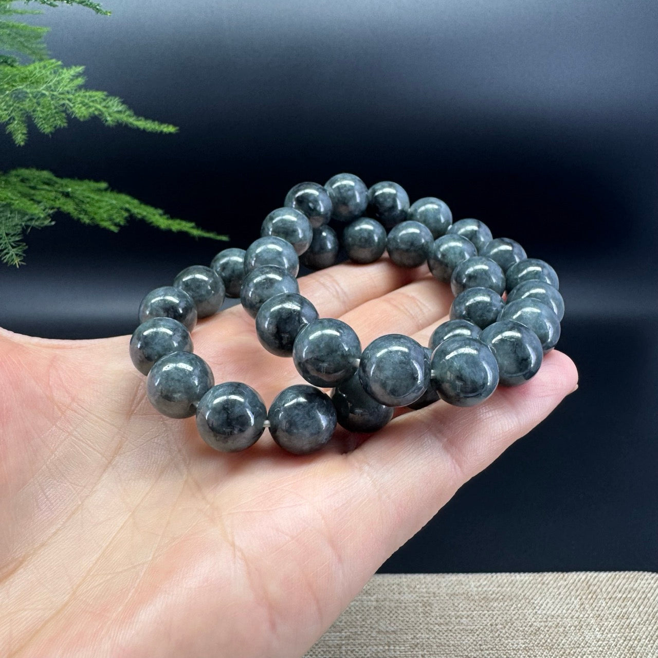 RealJade® Genuine Jadeite Jade Black Green Beads Bracelet ( 12mm ) For Men