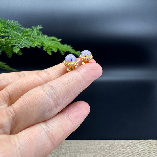 RealJade® 18k Yellow Gold Lavender Jadeite Jade Round Earrings With Diamonds