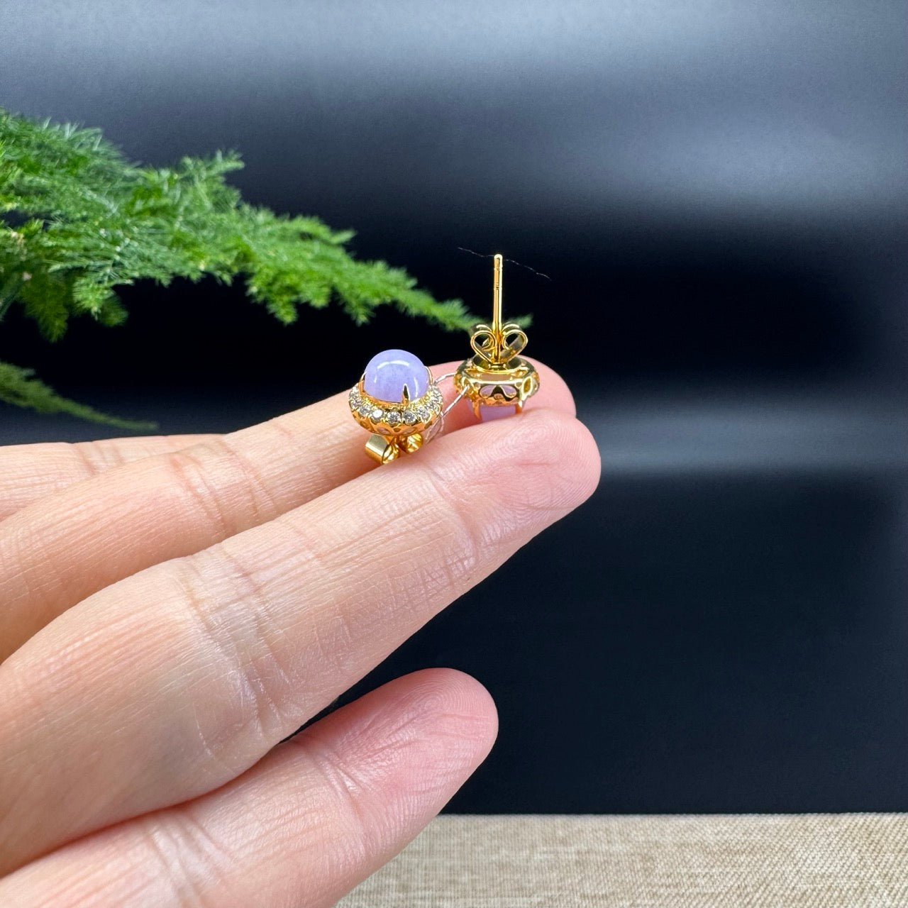 RealJade® 18k Yellow Gold Lavender Jadeite Jade Round Earrings With Diamonds