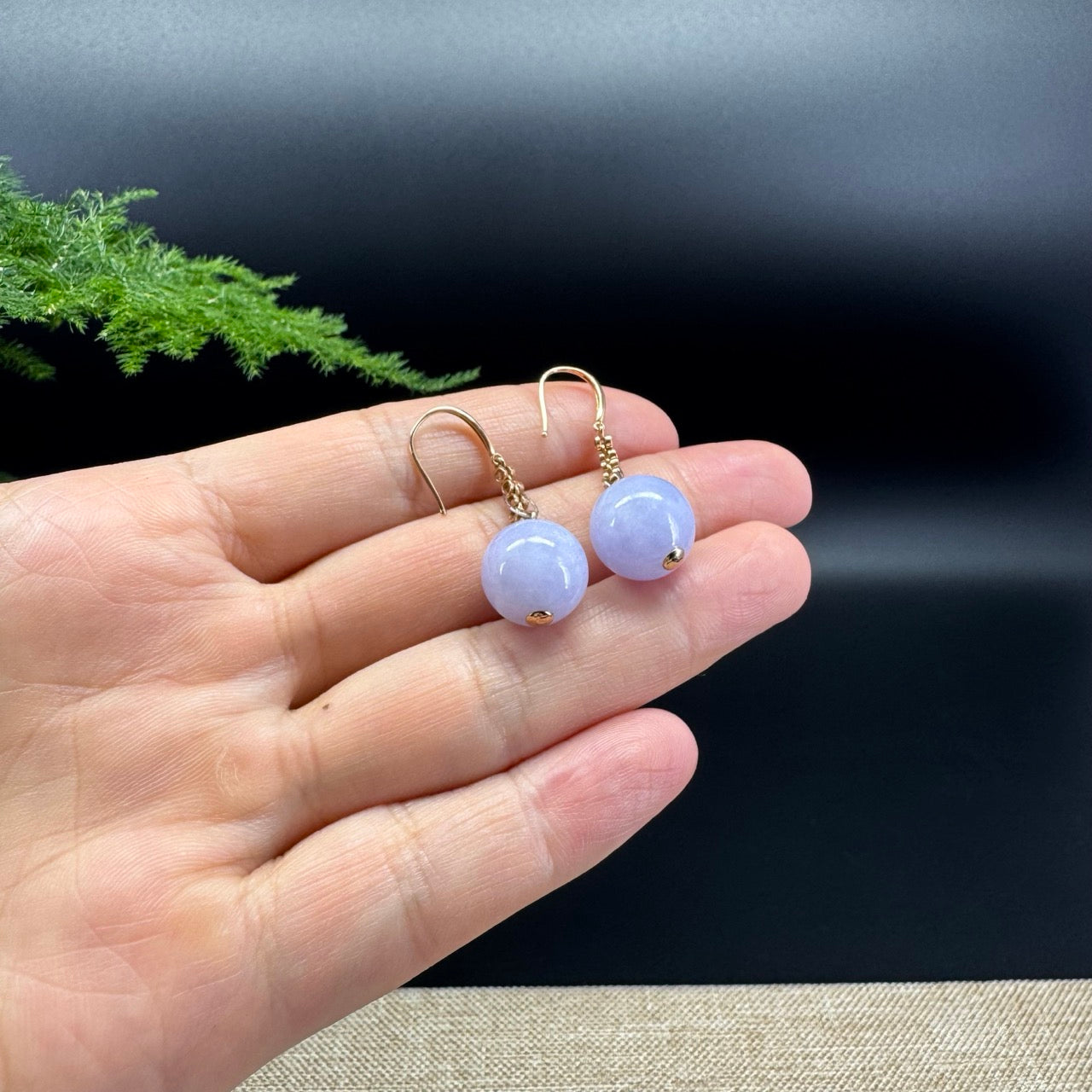 18k Rose Gold Genuine Lavender Bead Jadeite Jade Diamonds Earrings