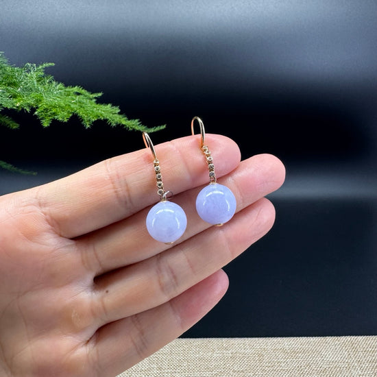 18k Rose Gold Genuine Lavender Bead Jadeite Jade Diamonds Earrings
