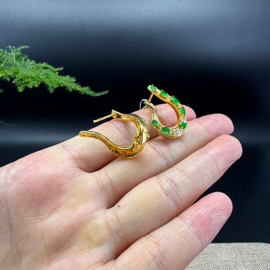 RealJade® 18k Yellow Gold Imperial Green Jadeite Jade Diamonds Earrings