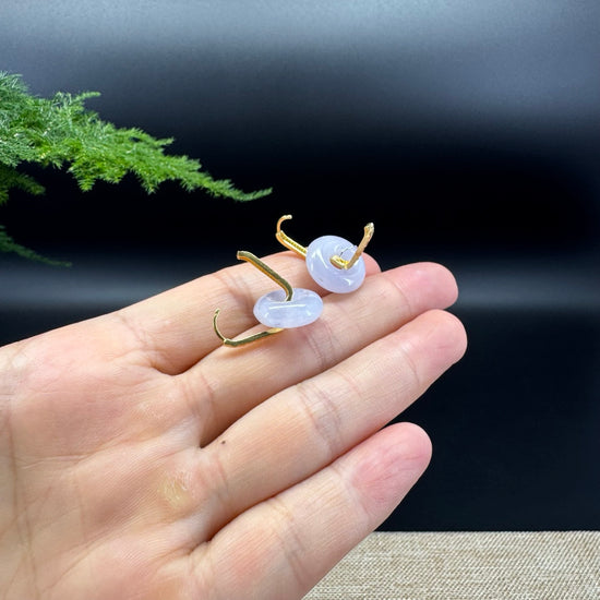 18k Yellow Gold Genuine Lavender Koukou Jadeite Jade Earrings