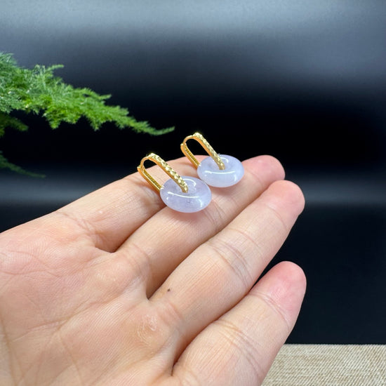18k Yellow Gold Genuine Lavender Koukou Jadeite Jade Earrings