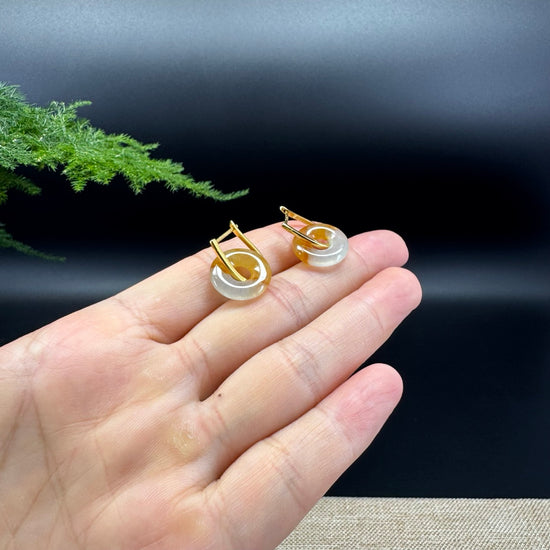 18k Yellow Gold Genuine Icy Yellow Koukou Jadeite Jade Earrings