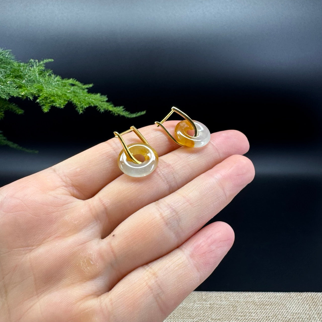 18k Yellow Gold Genuine Icy Yellow Koukou Jadeite Jade Earrings