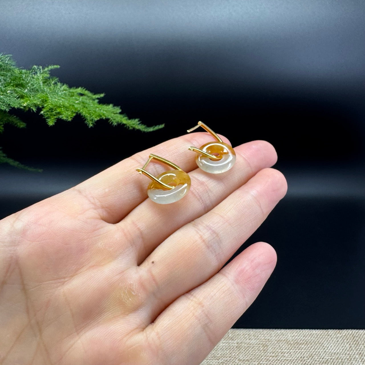 18k Yellow Gold Genuine Icy Yellow Koukou Jadeite Jade Earrings