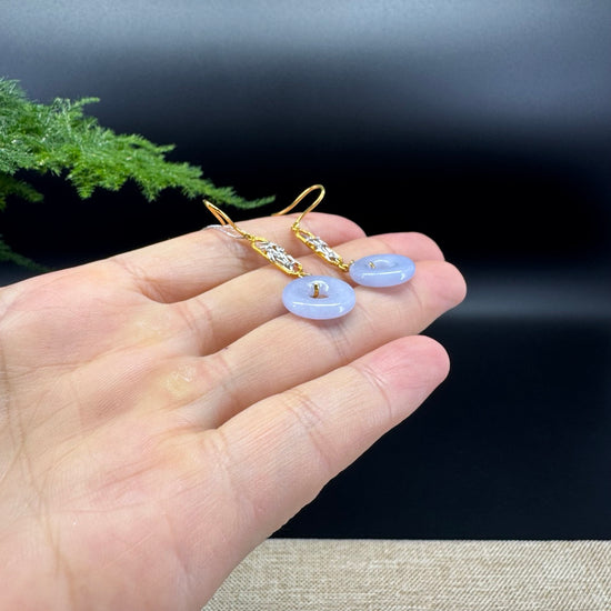 18k Gold Genuine Lavender Koukou Jadeite Jade Earrings