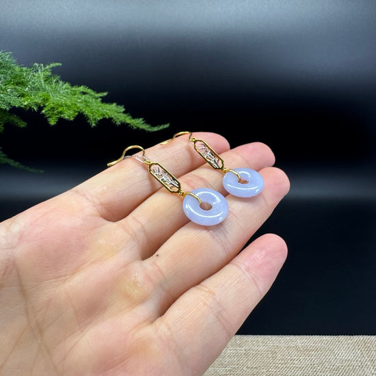 18k Gold Genuine Lavender Koukou Jadeite Jade Earrings