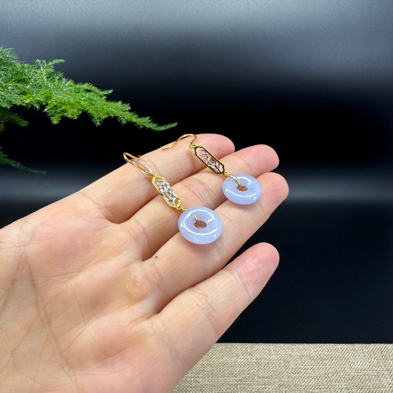 18k Gold Genuine Lavender Koukou Jadeite Jade Earrings