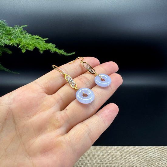 18k Gold Genuine Lavender Koukou Jadeite Jade Earrings