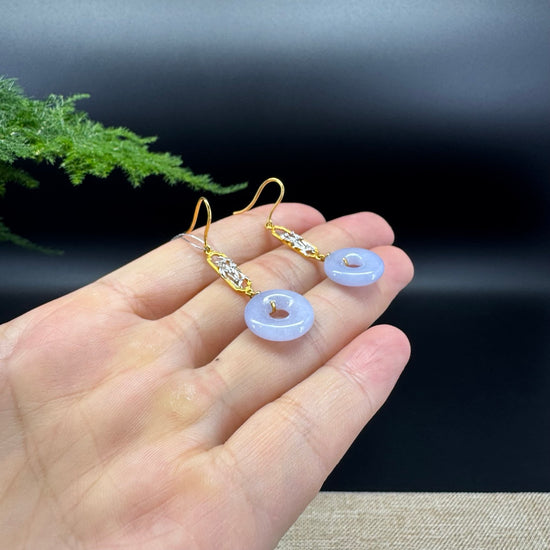 18k Gold Genuine Lavender Koukou Jadeite Jade Earrings