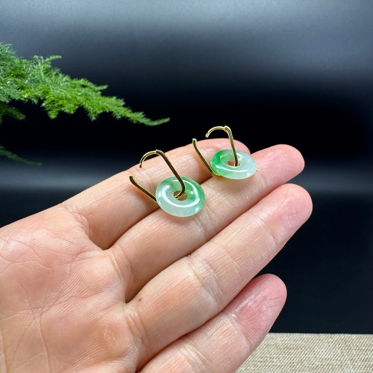 18k Yellow Gold Genuine Icy Green Koukou Jadeite Jade Earrings