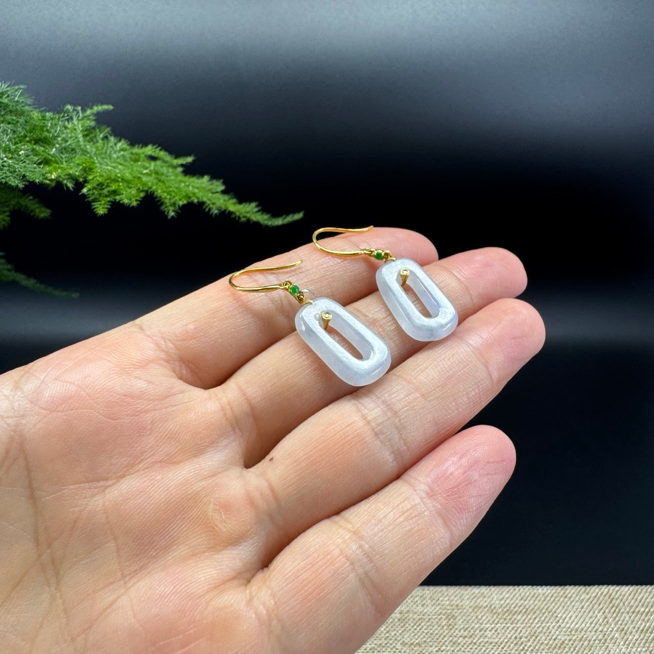 18k Yellow Gold Genuine Light Lavender Koukou Jadeite Jade  Earrings