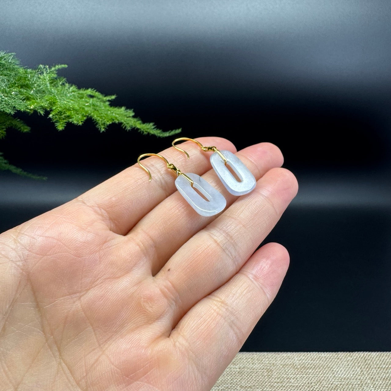 18k Yellow Gold Genuine Light Lavender Koukou Jadeite Jade  Earrings