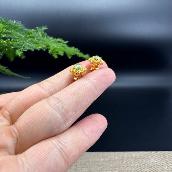 RealJade® 18k Yellow Gold Apple Green Jadeite Jade 'Sunflower' Earrings