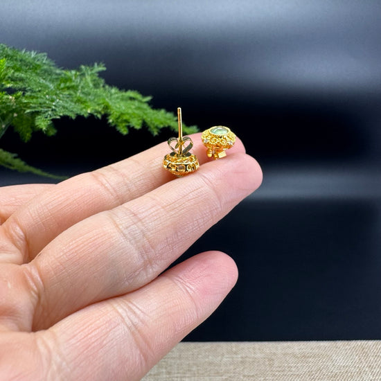 RealJade® 18k Yellow Gold Apple Green Jadeite Jade 'Sunflower' Earrings