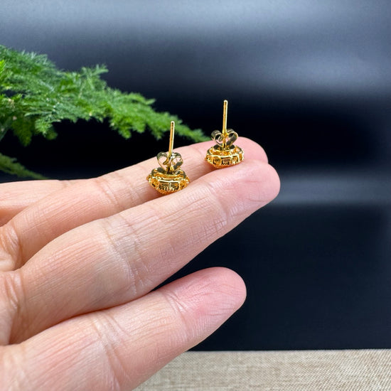 RealJade® 18k Yellow Gold Apple Green Jadeite Jade 'Sunflower' Earrings