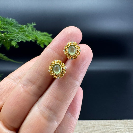 RealJade® 18k Yellow Gold Apple Green Jadeite Jade 'Sunflower' Earrings