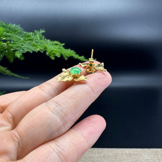 RealJade® 18k Yellow Gold Green Jadeite Jade 'Butterfly'Earrings With Diamonds