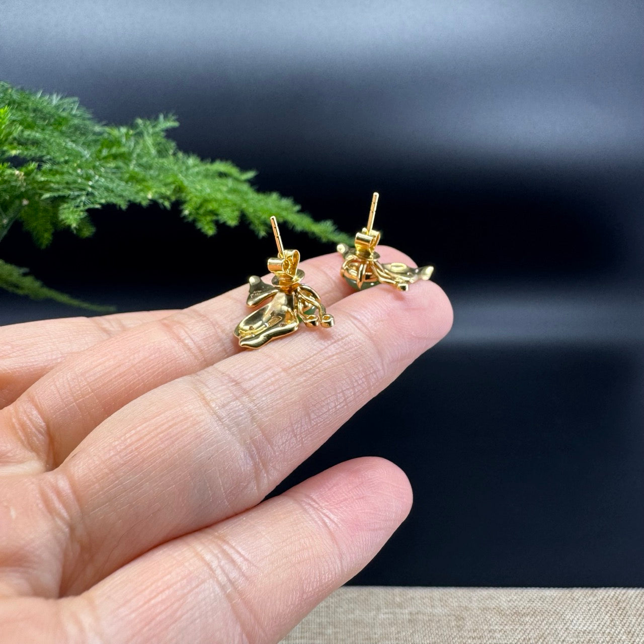 RealJade® 18k Yellow Gold Green Jadeite Jade 'Butterfly'Earrings With Diamonds