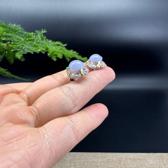RealJade® 18k Gold Burmese Lavender Jadeite Jade Cabochon Earrings with Diamonds