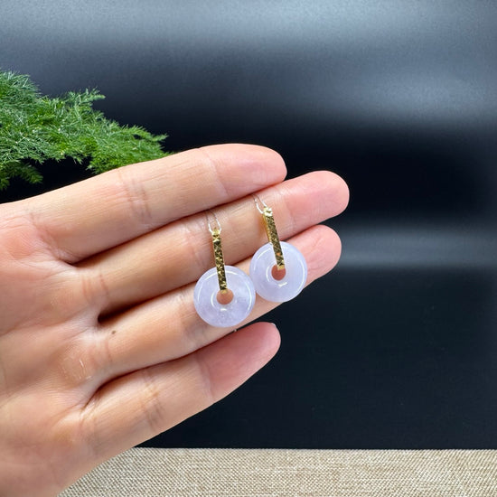 18k Yellow Gold Genuine Lavender Koukou Jadeite Jade Earrings