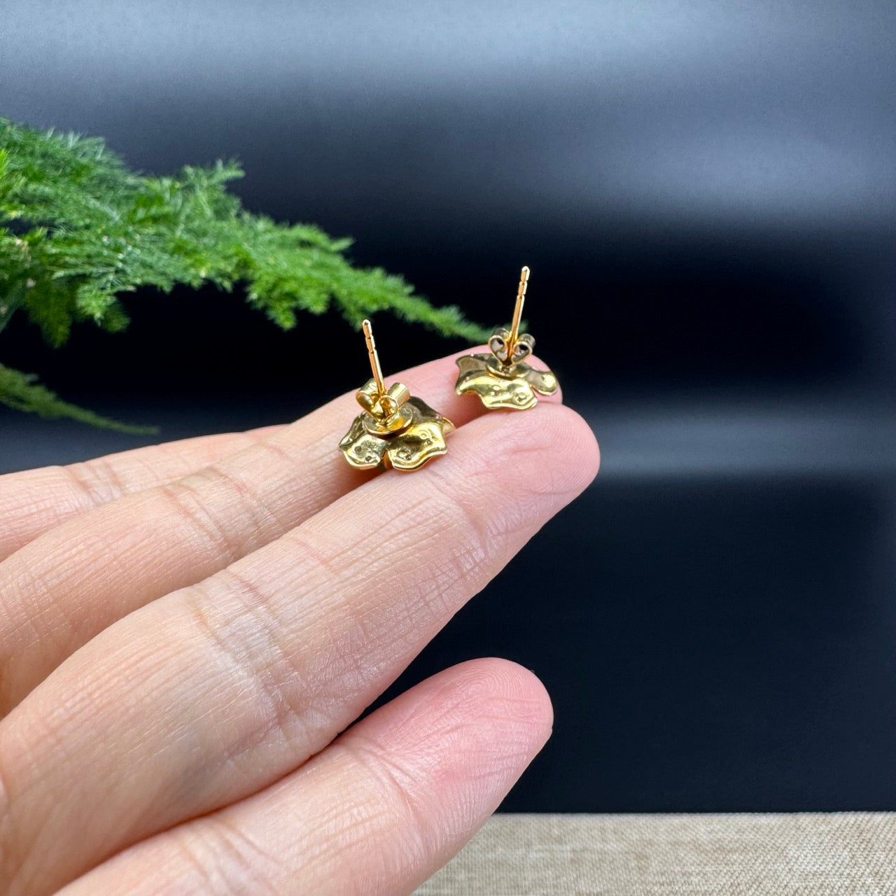 18k Yellow Gold Green Jadeite Jade 'Lotus Leaf' Earrings with Diamonds