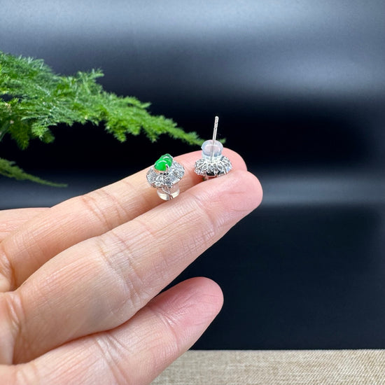 RealJade® 18k White Gold Imperial Green Jade Hulu Earrings with Diamonds