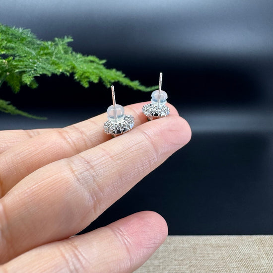 RealJade® 18k White Gold Imperial Green Jade Hulu Earrings with Diamonds