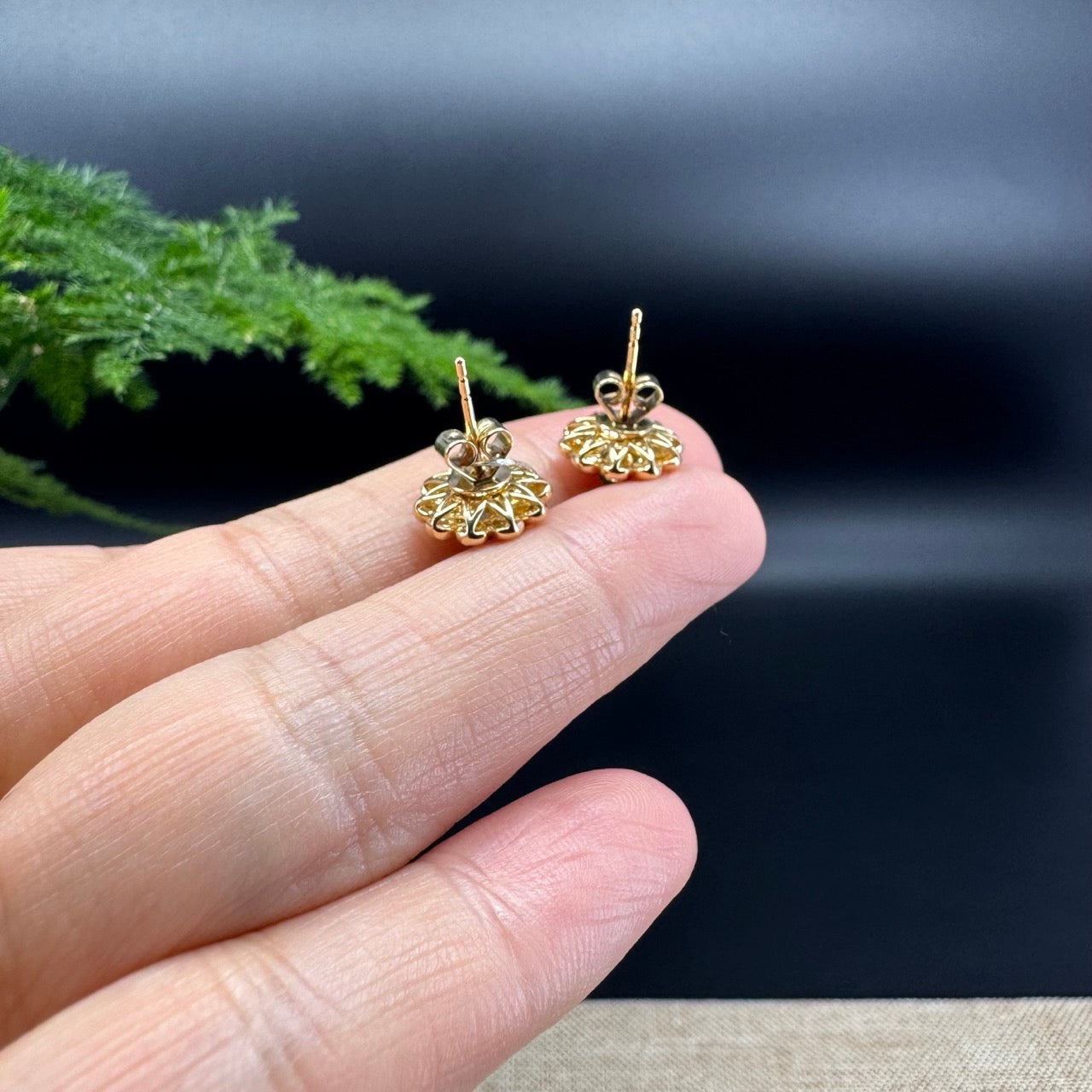 RealJade® 18k Yellow Gold Classic Imperial Green Jade Flower Earrings with Diamonds